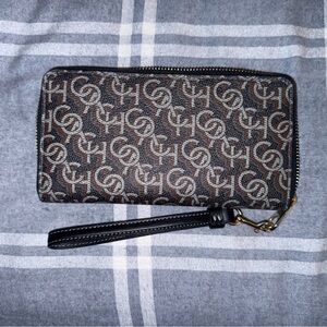 Brown and Navy coach long zip wallet